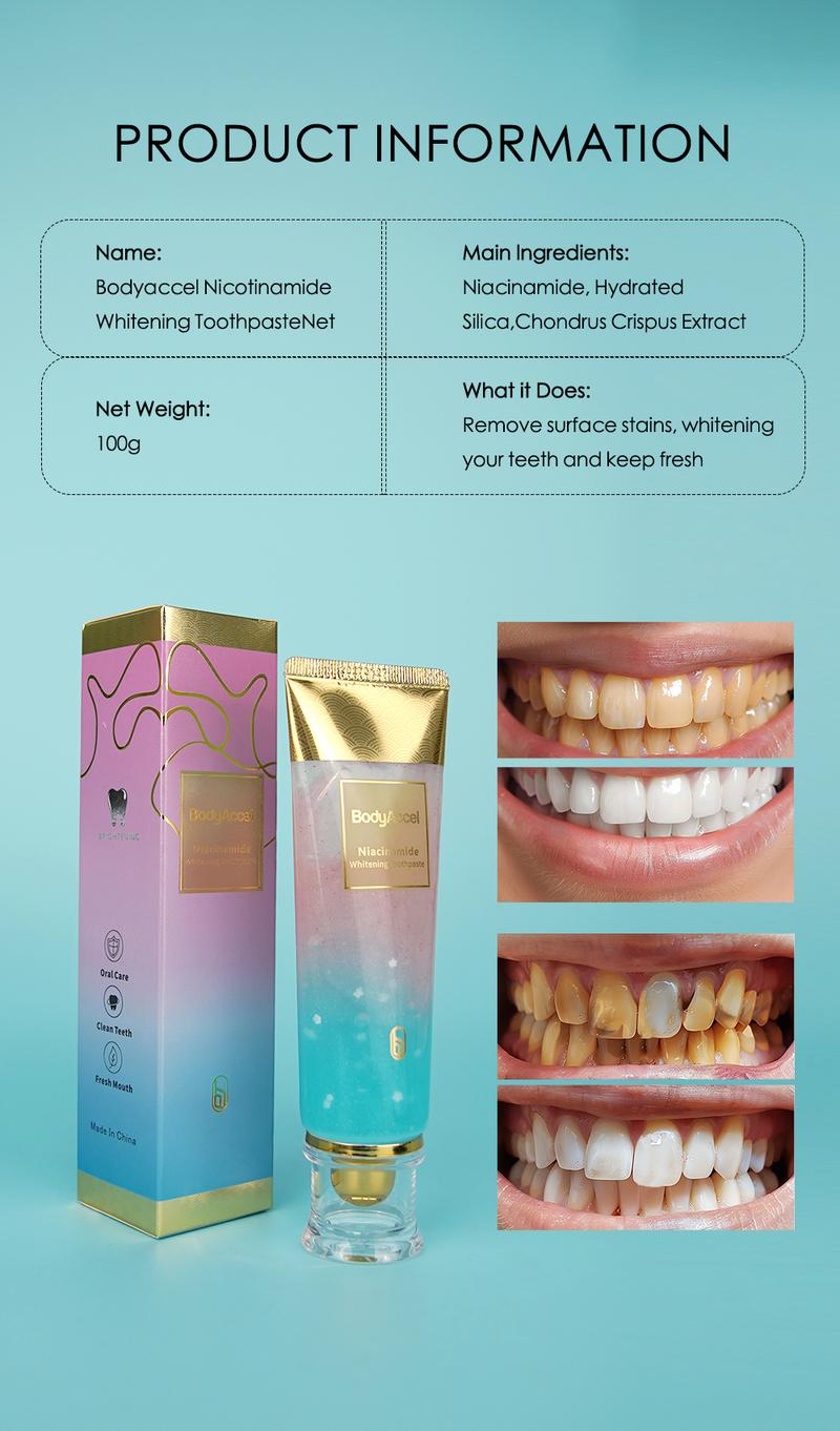 Product Introduction of Bodyaccel Toothpaste's newest fast-acting whitening formula - derived from natural peach extract - niacinamide! 12