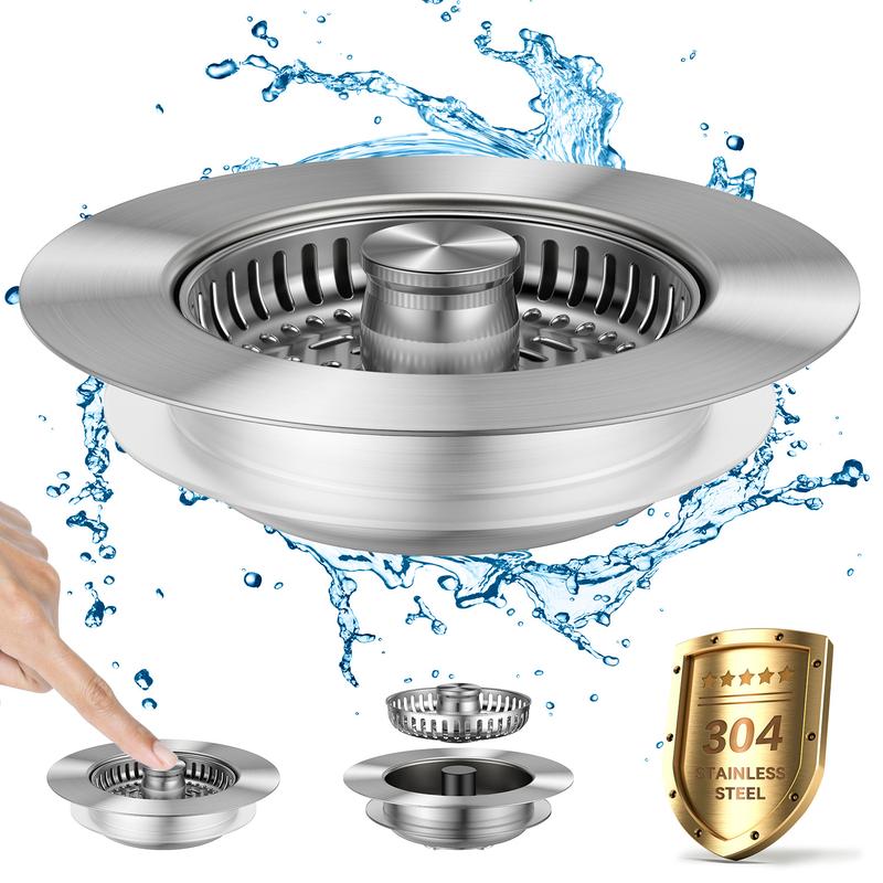 JOMST 3-in-1 Kitchen Sink Drain Strainer, Stainless Steel Sink Plug, Deodorizing Anti-Clog Basket Strainer 