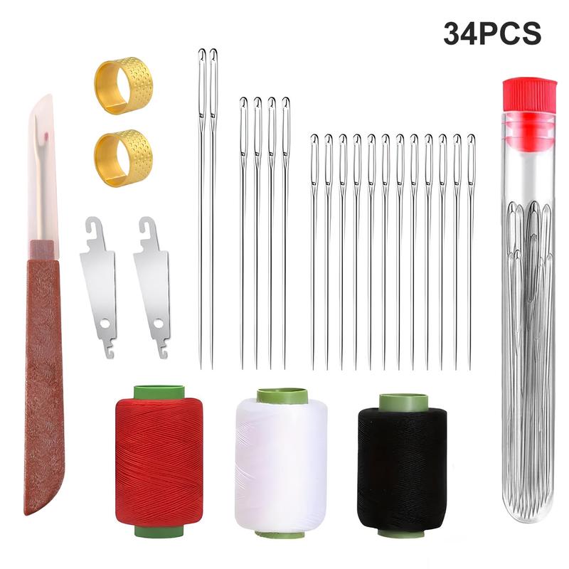 34 PCS Big Eye Steel Needles Set - Long & Thin Handmade Quilting & Sewing Needles Kit for DIY Embroidery Mending Sewing Projects