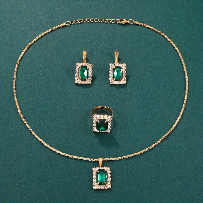 5pcs set womens watch vintage square pointer quartz watch analog green wrist watch rhinestone jewelry set gift for mom her details 7