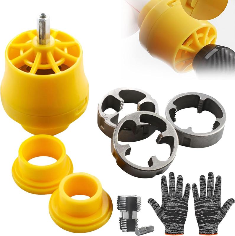 Plastic Pipe Threading Tap Set - Electric Drill Type PVC Pipe Threading Mold with Reusable Tool Set for 1/2", 3/4", 1" Sizes, Includes Gloves