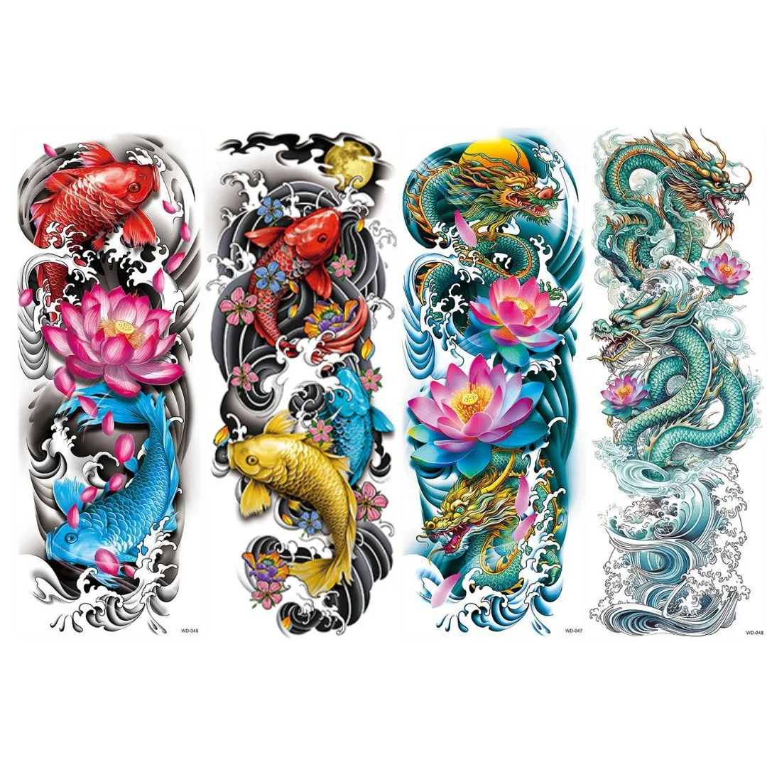 4 Sheets Full Arm Maori Totem Sleeve Black Cool 170mm * 480mm Waterproof Temporary Tattoo