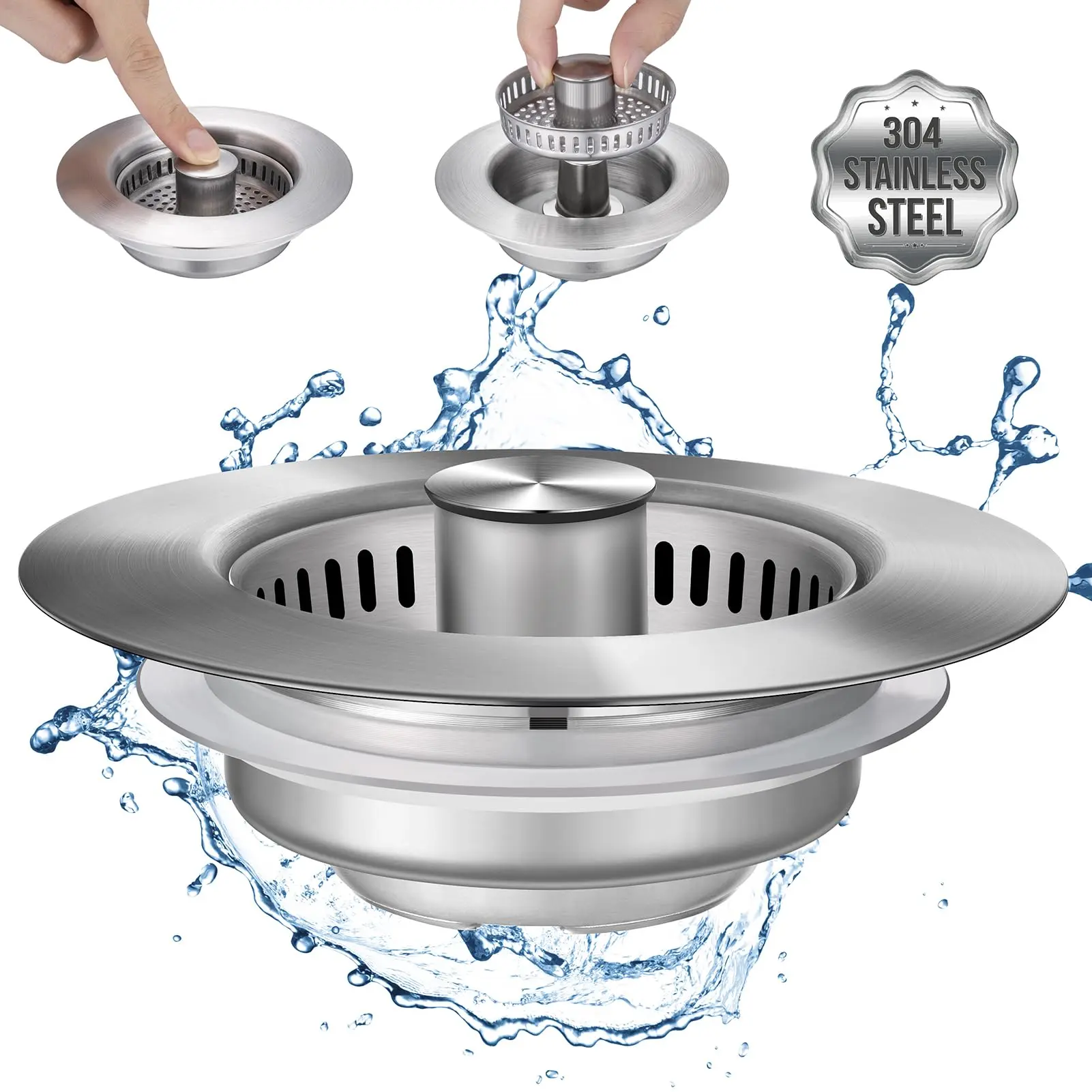 JOMST 3-in-1 Kitchen Sink Drain Strainer, Stainless Steel Sink Plug, Deodorizing Anti-Clog Basket Strainer 