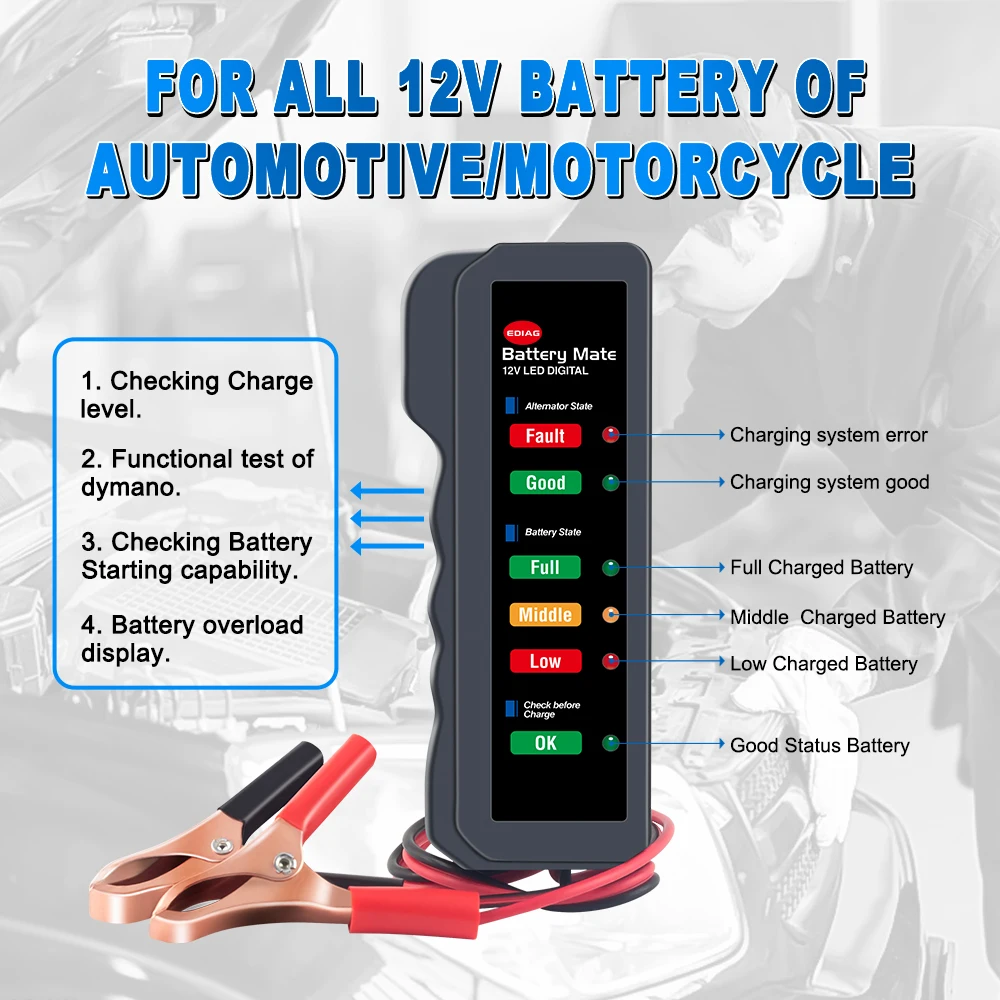 Battery Mate 12V Car Battery Tester BM310 BM320 Alternator State Digital Tester 6 LED Lights Display Diagnostic Tool