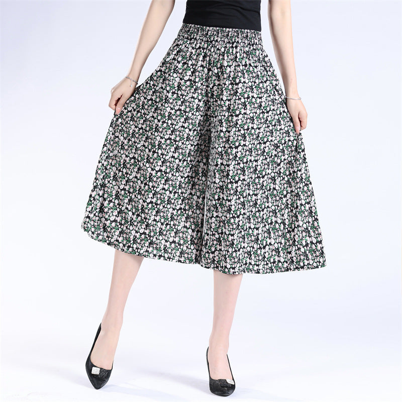 🔥Women's High Elastic Waist Pleated Chiffon Wide Leg Culottes