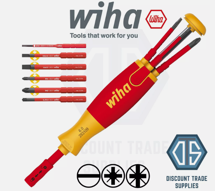 Wiha 28393 7-Piece SlimLine Ultra-Driver Insulated Blade Set Slotted, Phillips