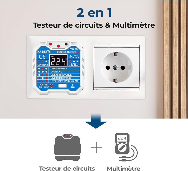 💡Kaiweets HT106D 😍😍Electrical Socket Tester with Voltage Display 