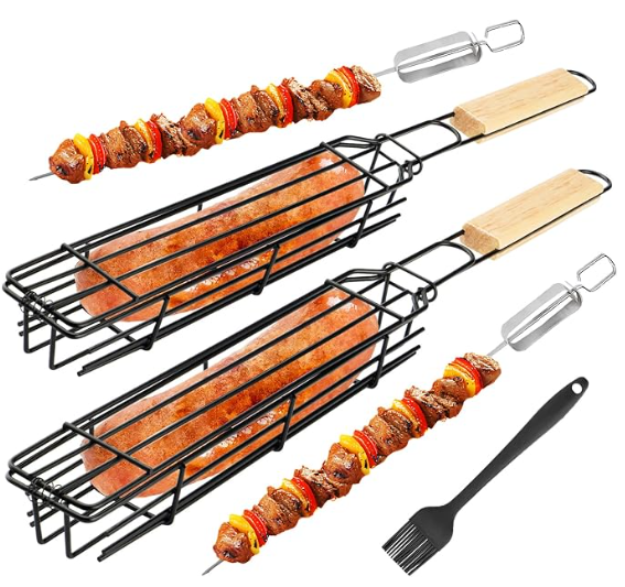 Grilling Basket Set, BBQ Kabob Barbecue Net, Nonstick Barbecue Mesh Sausage Grill Basket