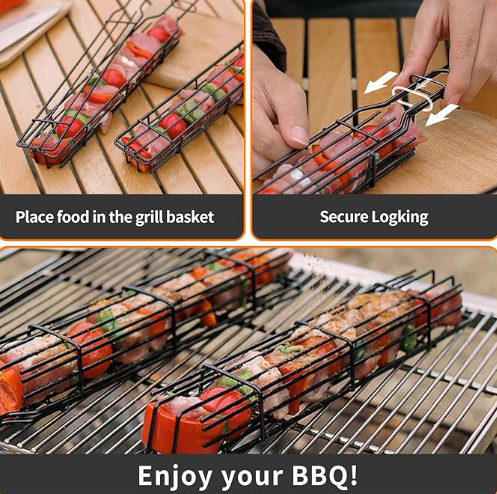 Grilling Basket Set, BBQ Kabob Barbecue Net, Nonstick Barbecue Mesh Sausage Grill Basket