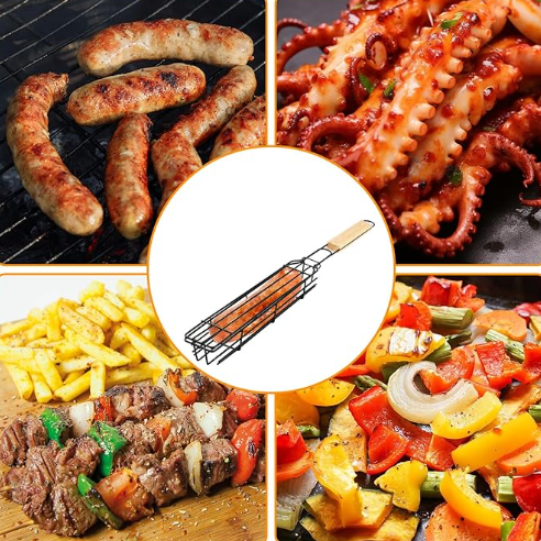 Grilling Basket Set, BBQ Kabob Barbecue Net, Nonstick Barbecue Mesh Sausage Grill Basket