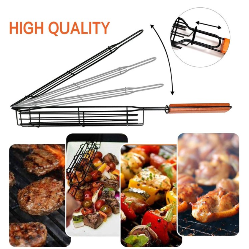 Grilling Basket Set, BBQ Kabob Barbecue Net, Nonstick Barbecue Mesh Sausage Grill Basket