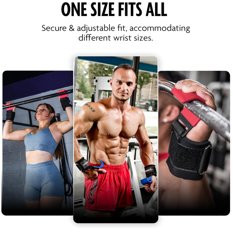 DMoose Fitness Weight Lifting Hooks for Men & Women (Pair) - 8 mm Thick Wrist Padding