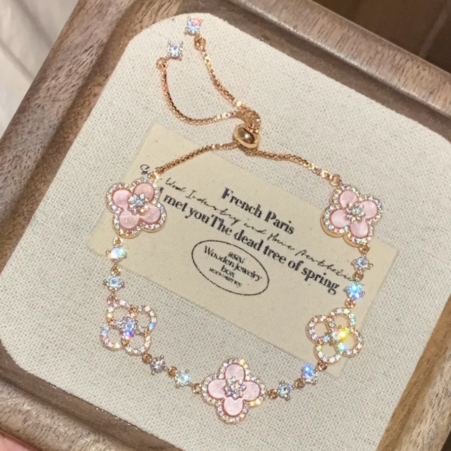 Pink Clover Lucky Adjustable Bracelet