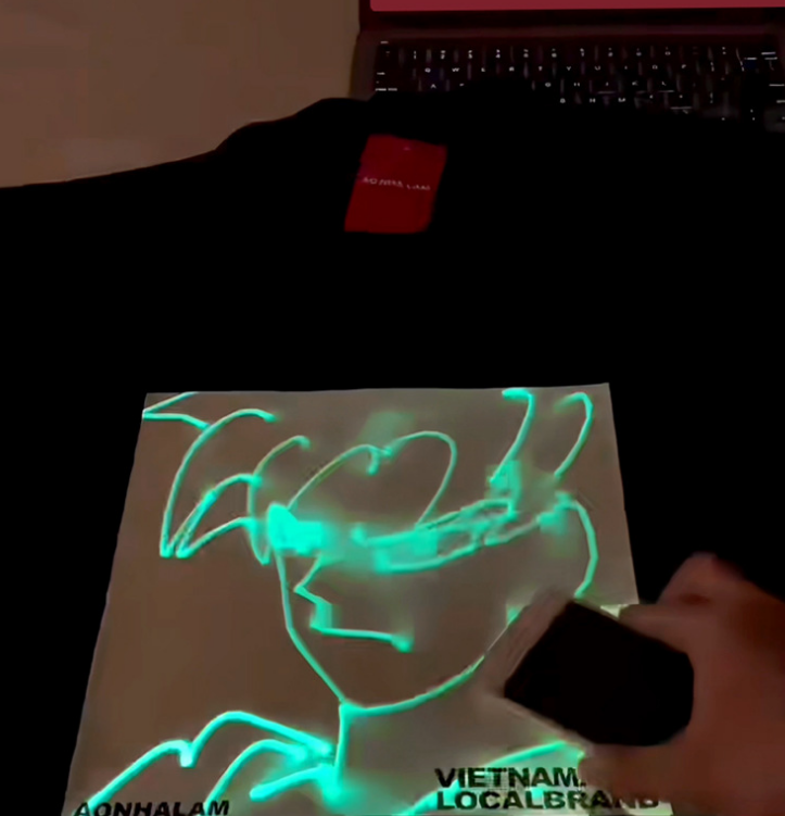 Color-changing fluorescent green printed cotton T-shirt-Unisex