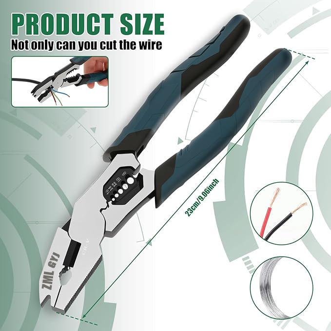 ZML 6-in-1 Multi-Function Wire Stripper Pliers Powerful cutting capability CR-V multi-function nail-pulling structure Chromium-vanadium steel construction Suitable for nails, iron wire, electrical wires, and cables