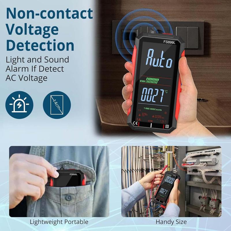 USB Rechargeable 6000 Counts Digital Smart Multimeter Auto-Ranging with Large Display Capacitance Ac/Dc Voltmeter Resistance NCV Temperature Continuity Diode Live Check Electric Tester Tool