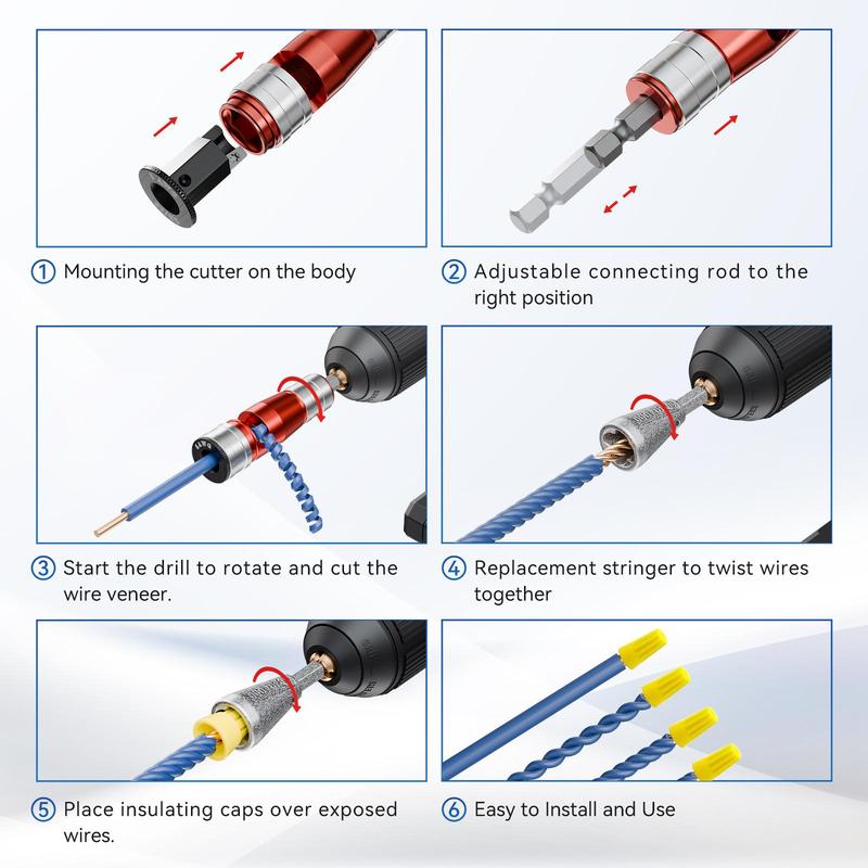 Product Introduction of KPKL&nbsp;9 in 1 Wire Stripper&nbsp;for Drill, Wire Stripping&nbsp;Tool and Twisting&nbsp;Connector&nbsp;Set,&nbsp;Quick Release Fitting Adjustable Cable Stripper,&nbsp;Wire Stripping Professional Electrician Tools Set（6/8/10/12/14 AWG） 5