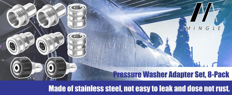 Product Introduction of M MINGLE Ultimate Pressure Washer Adapter Set, Stainless Steel Quick Disconnect Kit, M22 Swivel to 3/8 Inch Quick Connect, 3/4 Inch to Quick Release, 8-Pack 19