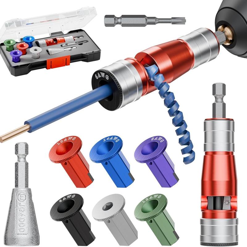 KPKL 9 in 1 Wire Stripper for Drill, Wire Stripping Tool and Twisting Connector Set, Quick Release Fitting Adjustable Cable Stripper, Wire Stripping Professional Electrician Tools Set（6/8/10/12/14 AWG）