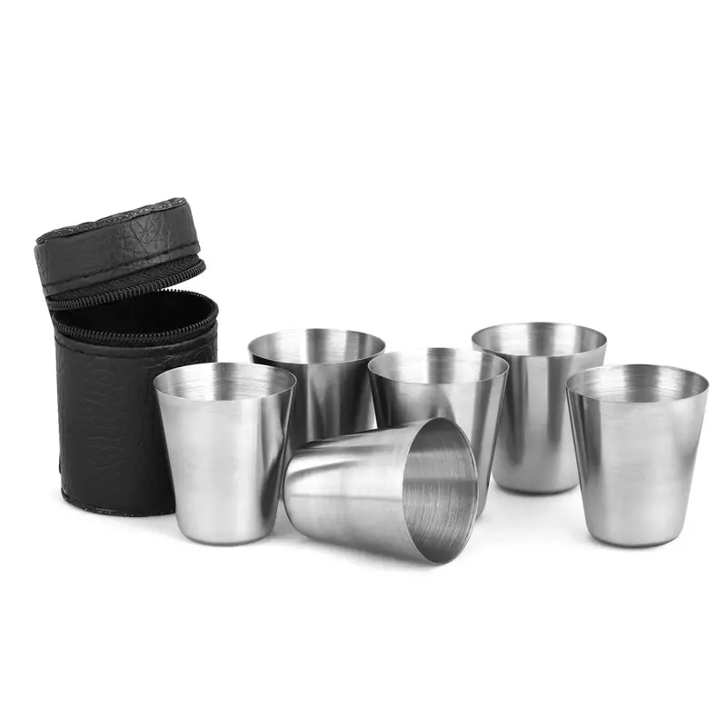 5pcs/set, Outdoor Practical Travel Stainless Steel Cup Mini Set, Whiskey Cup
