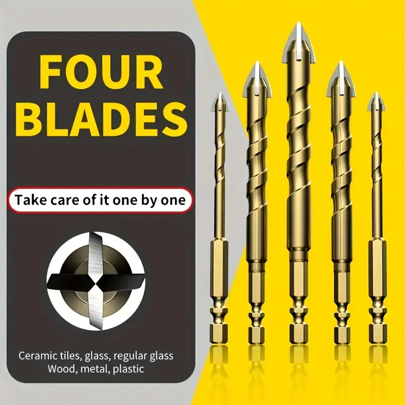 7pcs set multi purpose high hardness tungsten steel alloy four edged cross hexagonal tile punching drill bits ceramic impact drill bits glass concrete tile hole opener woodworking drill bit reaming tool special tool set tool 3 4 5 6 8 10 12 mm details 2
