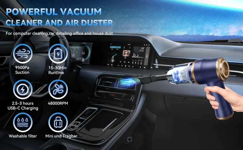 Product Introduction of BELBUY Handheld Car Vacuum Cleaner, 19000Pa Vacuum Cleaner and Air Gun, 120W High-Power Wireless Handheld Car Vacuum Cleaner, equipped with two filters and multiple nozzles, suitable for cars, homes, offices, and pets. 6