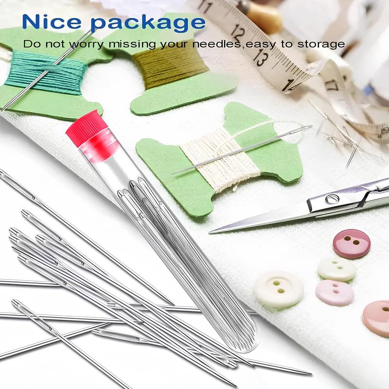 34 PCS Big Eye Steel Needles Set - Long & Thin Handmade Quilting & Sewing Needles Kit for DIY Embroidery Mending Sewing Projects