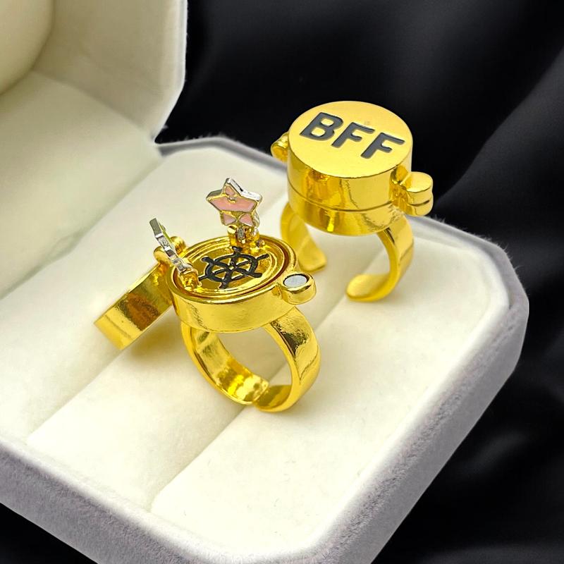 GoodLittleGoods 2Pcs BFF Letter Spinner Rings – Anime-Inspired Secret Box Design, Adjustable Friendship Jewelry for Boys & Girls, Cute Gift for Besties
