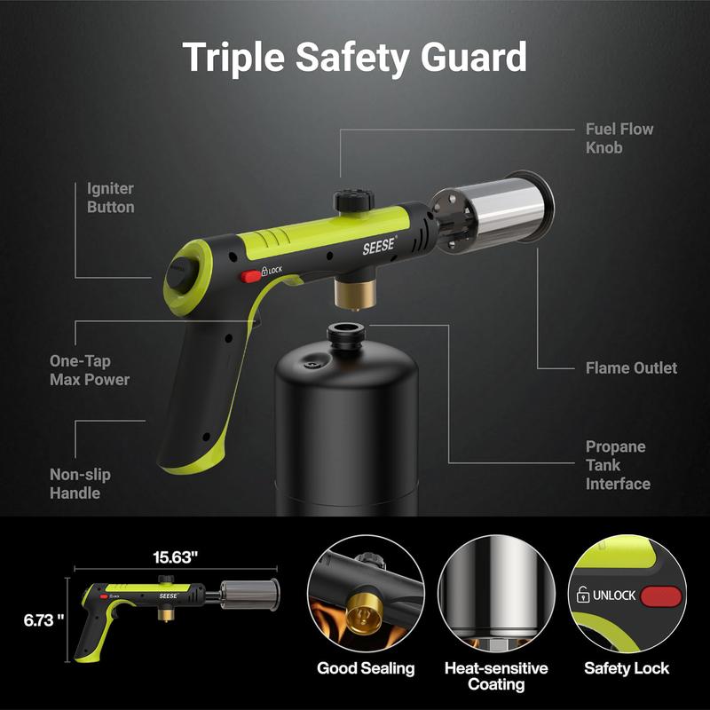 Powerful Propane Torch(Propane Tank Not Included),With One-Touch Max Fire Button and Safety Lock, Adjustable Blow Torch for Sous Vide Searing Steak, BBQ, Cooking,Grill, Campfire, Fireplace,Charcoal Wood