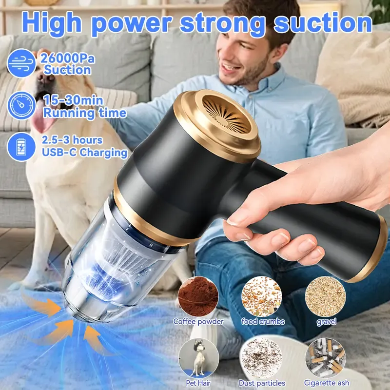 BELBUY Handheld Car Vacuum Cleaner, 19000Pa Vacuum Cleaner and Air Gun, 120W High-Power Wireless Handheld Car Vacuum Cleaner, equipped with two filters and multiple nozzles, suitable for cars, homes, offices, and pets.