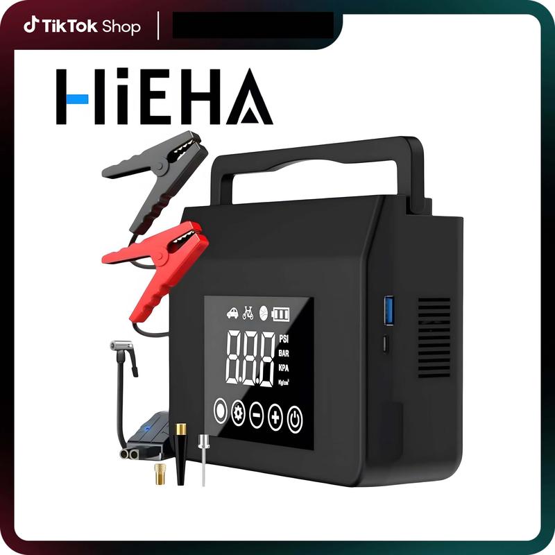 【Hieha】Portable Car Jump Starter with Air Compressor,4000A Car Battery Jump Starter (ALL Gas/7.0L Diesel) with 150PSI Tire Inflator, 12V Car Battery Jump Power,15000mAh Power Bank With LED Light