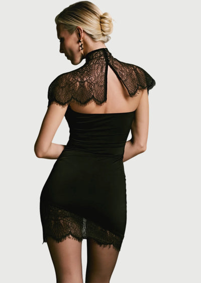 Lace Trimmed Strapless Mini Dress Set