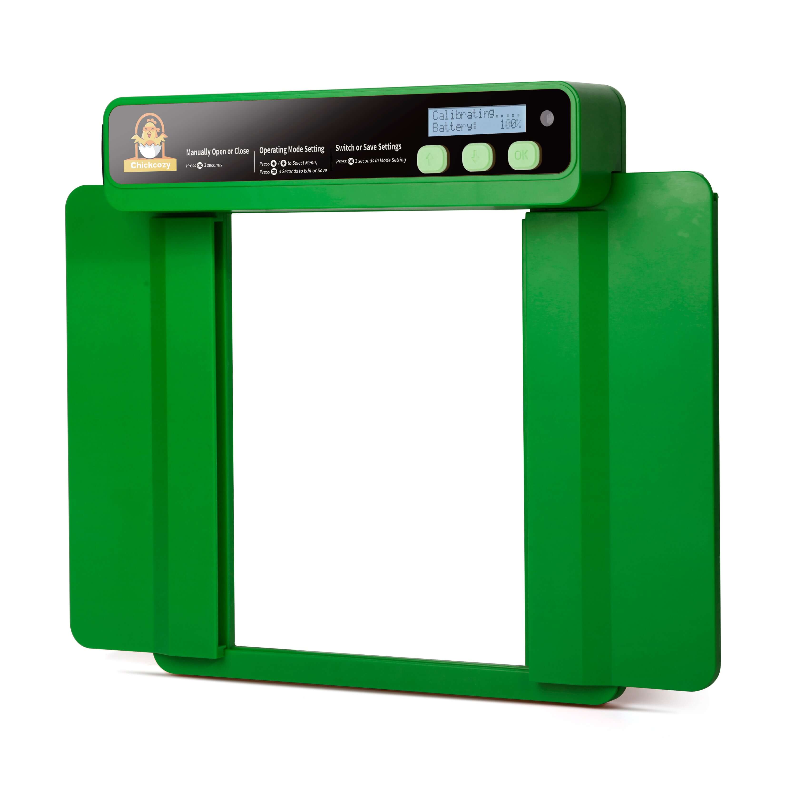 Sliding chicken coop automatic door from Chickcozy in green