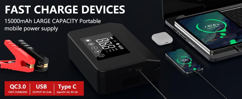 【Hieha】Fall Deals For You ,Portable Car Jump Starter with Air Compressor,4000A Car Battery Jump Starter (ALL Gas/7.0L Diesel) with 150PSI Tire Inflator, 12V Car Battery Jump Power,15000mAh Power Bank With LED Light