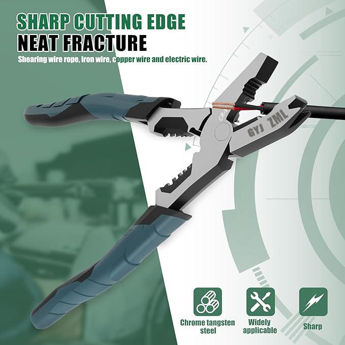 6-in-1 Multi-Function Wire Stripper Pliers Powerful cutting capability CR-V multi-function nail-pulling structure Chromium-vanadium steel construction Suitable for nails, iron wire, electrical wires, and cables