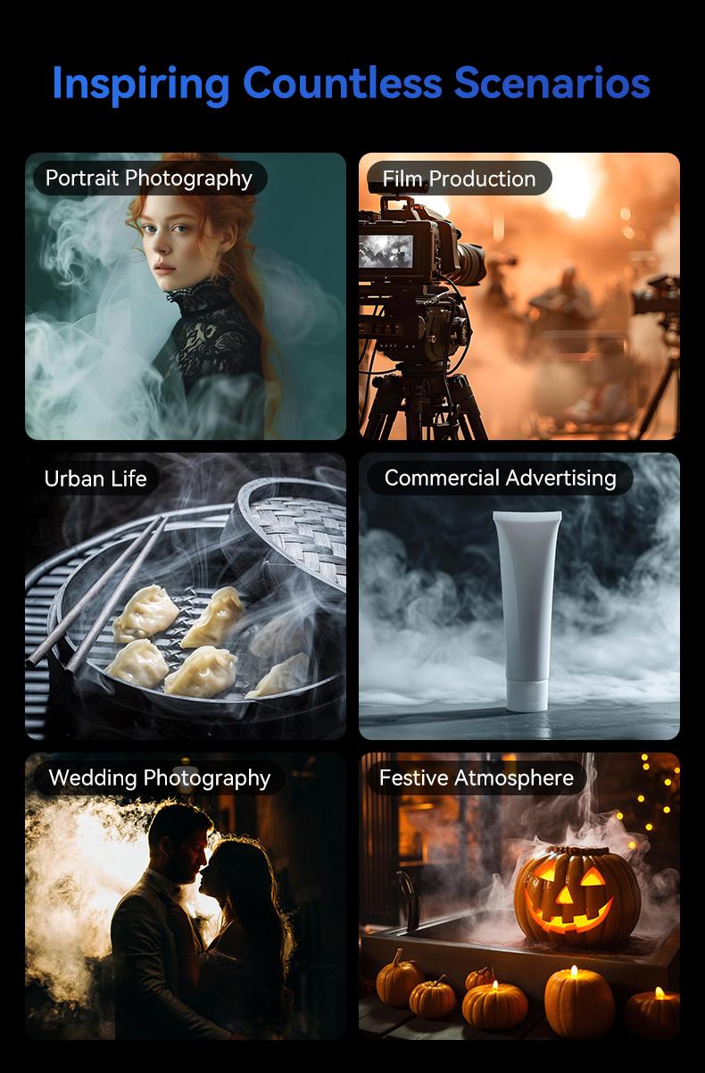 Product Introduction of TELESIN Mini Fog Machine, Portable Handheld Indoor Fog Machine With Removable Remote Control Dry Ice Effect Fog Machine, Professional Photography Fog Machine Shooting Video Microfilm Live Studio Stage Bar Dry Ice Effect Spray Small Studio Props instant 3