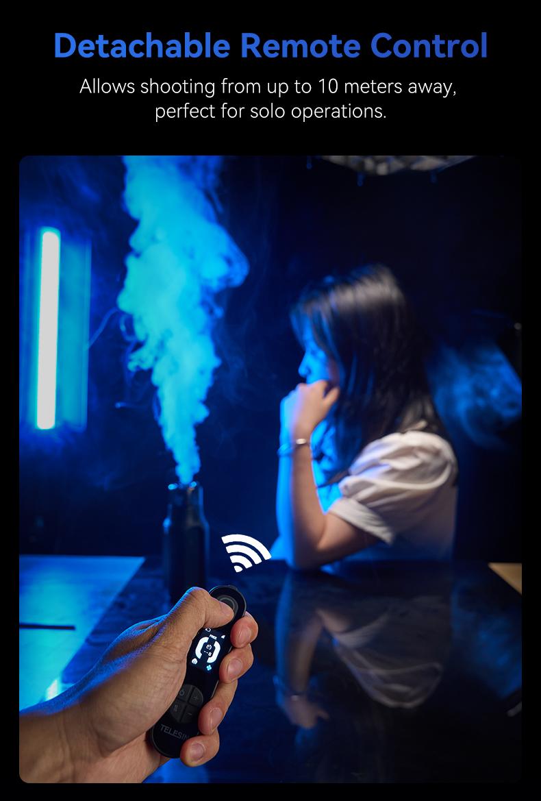 Product Introduction of TELESIN Mini Fog Machine, Portable Handheld Indoor Fog Machine With Removable Remote Control Dry Ice Effect Fog Machine, Professional Photography Fog Machine Shooting Video Microfilm Live Studio Stage Bar Dry Ice Effect Spray Small Studio Props instant 4