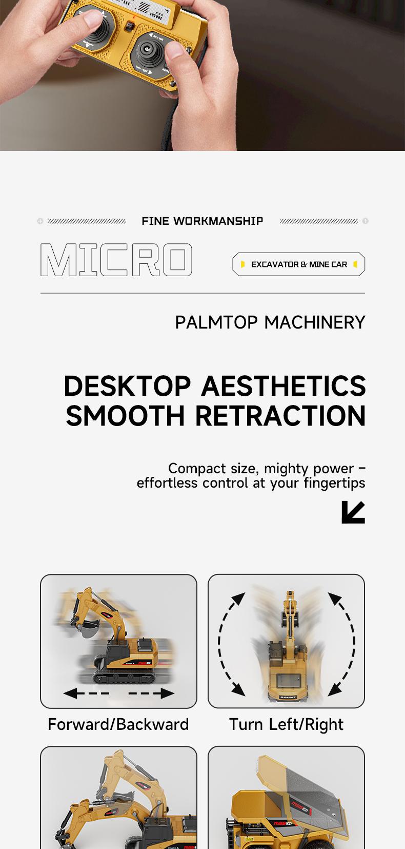 BRRRRT 1/64 Mini Forklift Toy,Remote Control Excavator and Dump Truck Full Proportion Toy Set with Lights and Sounds for Adults Kids Boys and Girls RC Construction Vehicles