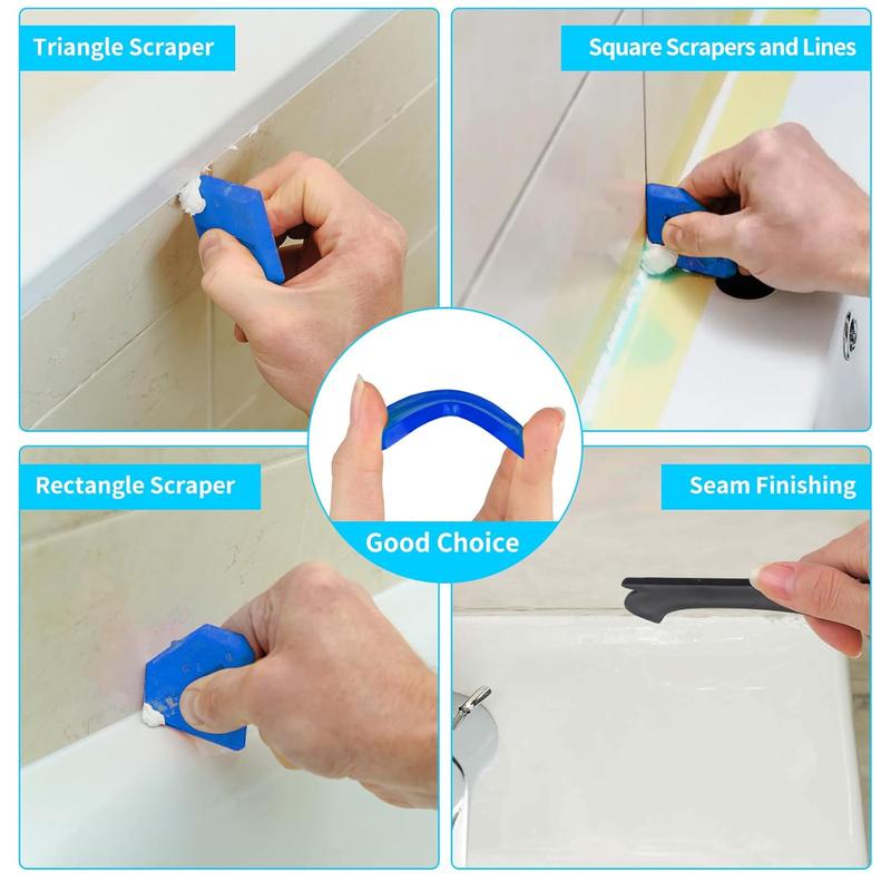 11Pcs Silicone Caulking Tools 3 in1 Grout Removal Tool(Stainless Steelhead)&Grout Remove Scraper, Caulk Remover for Kitchen/Bathroom/Window