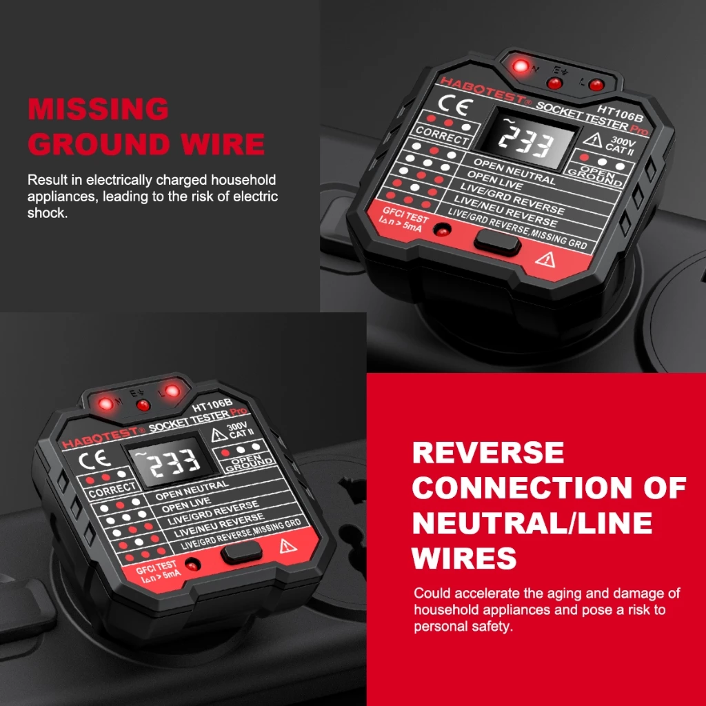 HABOTEST Electrical Socket Tester Leakage Test