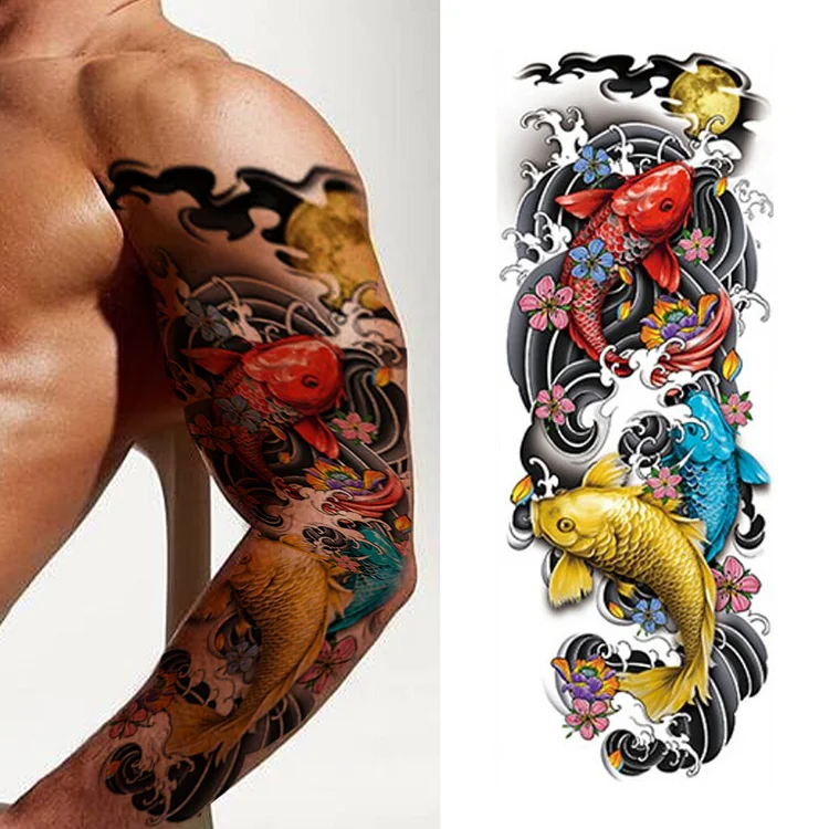 4 Sheets Full Arm Maori Totem Sleeve Black Cool 170mm * 480mm Waterproof Temporary Tattoo