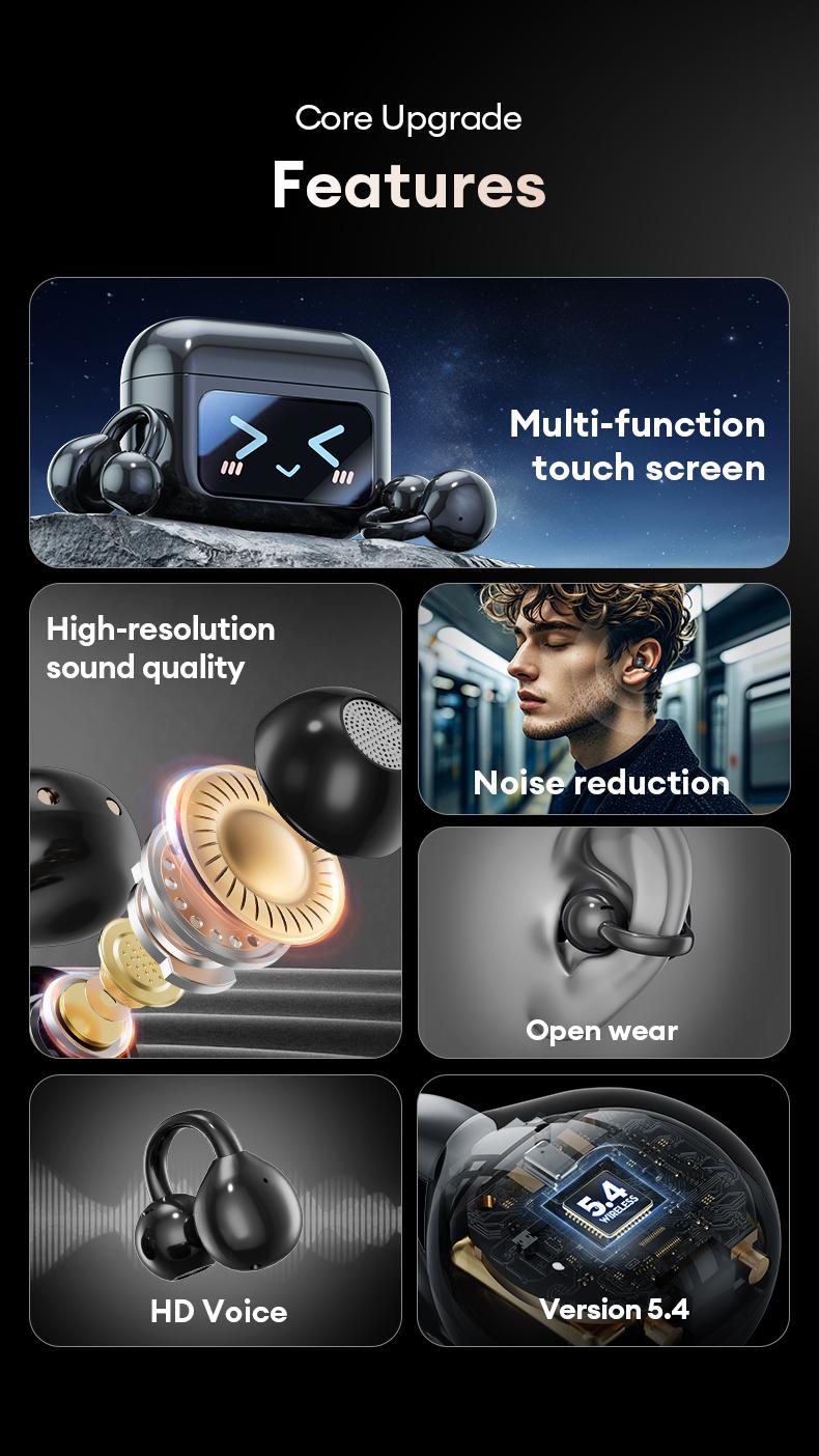 Product Introduction of HYUNDAI M100 Clip On Ear Headphones With Audio-Visual Future Touch Screen, Audio Wireless Headphones for Music & Phone Calls,Sport Waterproof & Sweatproof 1