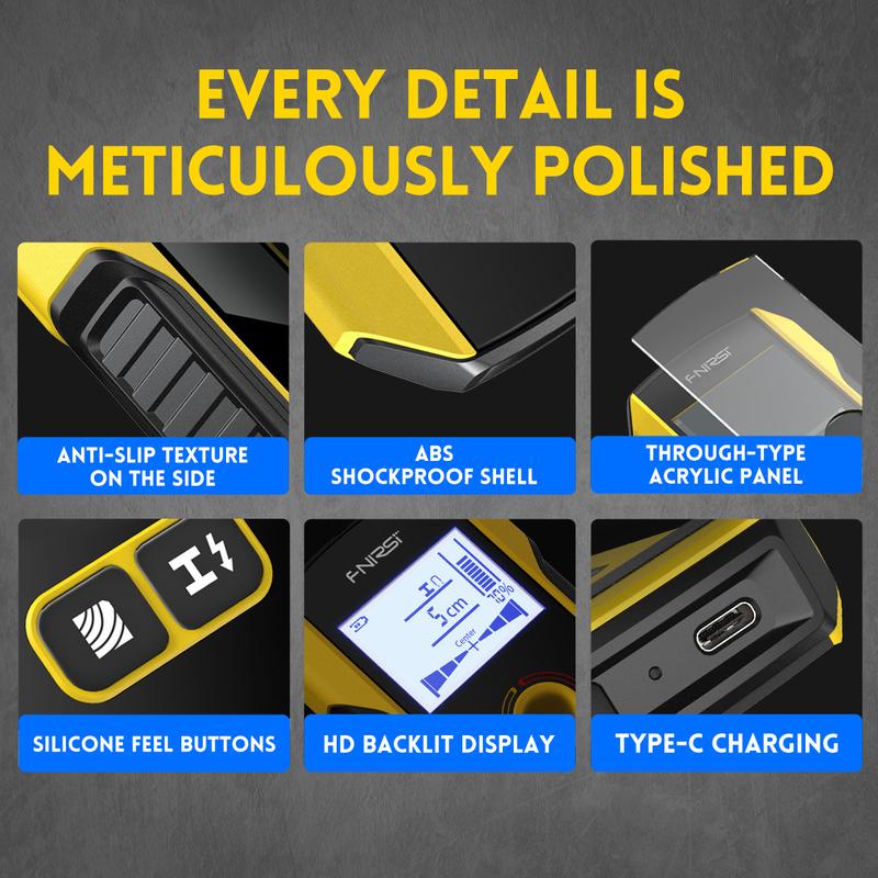 FNIRSI WD-01 Metal Detector Wall Scanner with Newly Designed Positioning Hole for AC Live Cable Wires Metal Wood Stud Find