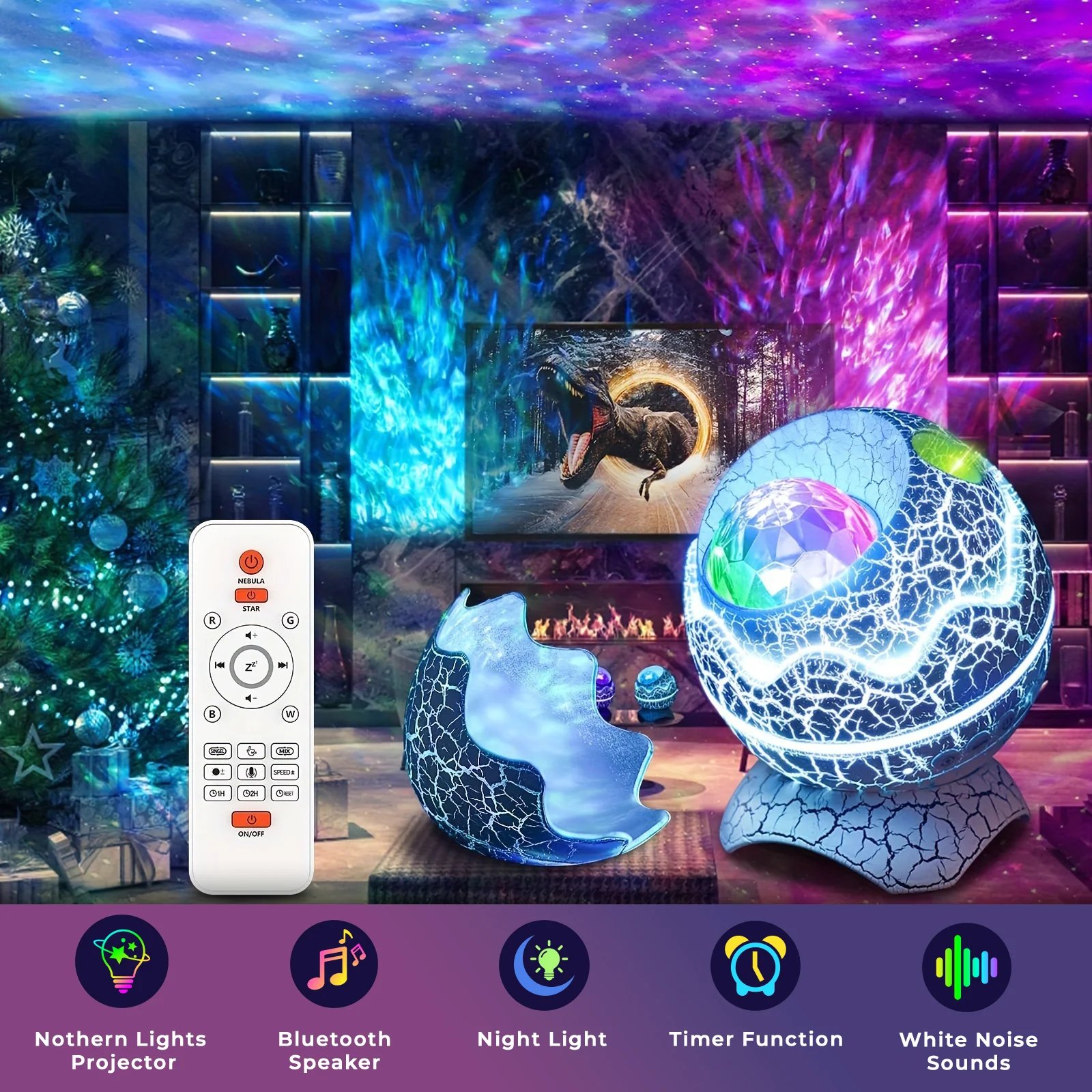 🎁Free Shipping - Dinosaur Egg Star Projector Light with Remote, Gift for Kids Adults for Bedroom, Christmas, Birthdays, Valentine's Day etc