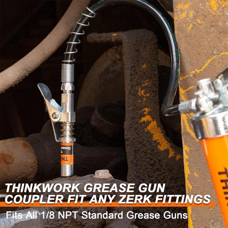 THINKWORK Grease Machine Coupler Set, Strong Lock on Greases Machine Couplers with 90° Grease Coupler Adaptor,12000 PSI Quick Release Grease Coupler Compatible with All Grease 1/8" NPT Grease Fitting