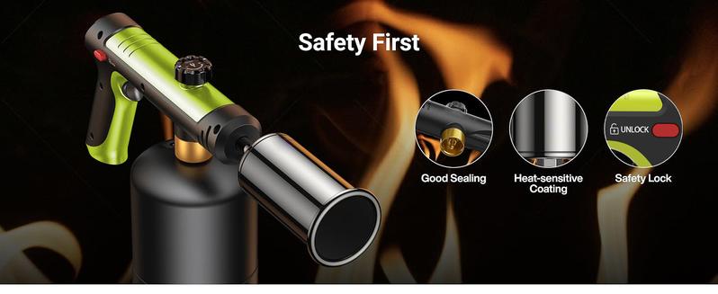 SEESE Powerful Propane Torch(Propane Tank Not Included),With One-Touch Max Fire Button and Safety Lock, Adjustable Blow Torch for Sous Vide Searing Steak, BBQ, Cooking,Grill, Campfire, Fireplace,Charcoal Wood