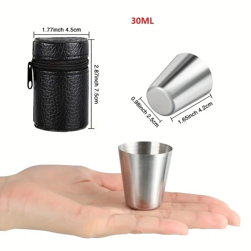 5pcs/set, Outdoor Practical Travel Stainless Steel Cup Mini Set, Whiskey Cup