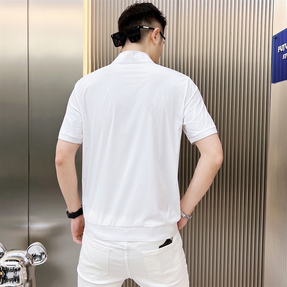 New 2025 new style stand collar cardigan printed men's short sleeve