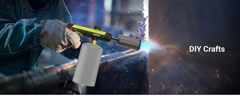 SEESE Powerful Propane Torch(Propane Tank Not Included),With One-Touch Max Fire Button and Safety Lock, Adjustable Blow Torch for Sous Vide Searing Steak, BBQ, Cooking,Grill, Campfire, Fireplace,Charcoal Wood
