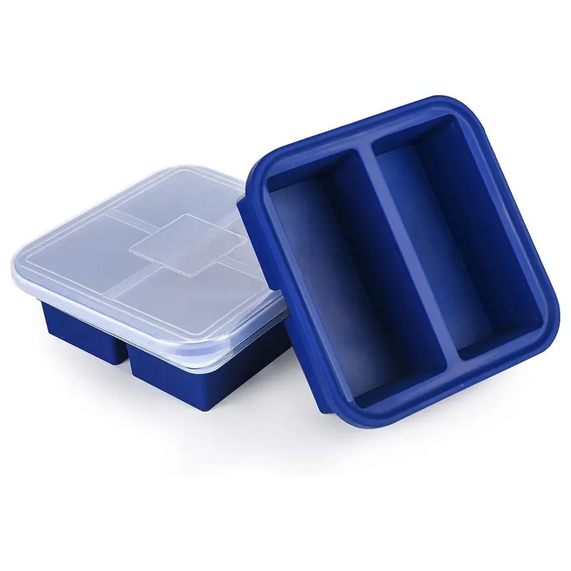 Silicone Freezer Tray, 2-grid Large Ice Tray  Box , Freezer Storage Container, Kitchen Storage Organizer